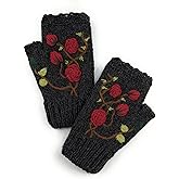 Ella Sussman Hand Knit Alpaca Fingerless Embroidered Flower Gloves Fleece Lined Arm Warmers