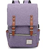 UGRACE Vintage Laptop Backpack with USB Charging Port, Elegant Water Resistant Travelling Backpack Casual Daypacks College Shoulder Bag for Men Women, Fits up to 15.6Inch Laptop in Purple