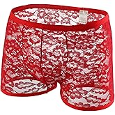 Swbreety Men's Lace Boxer Briefs Underwear Sexy See Through Underpants Bulge Pouch Trunks…