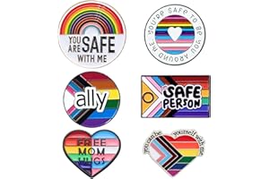 DOLLEETY Pride Pins 6PCS You Are Safe with Me Pin Set LGBT Rainbow Gay Lesbian Trans Ally Pins Flag Heart Shape Pin Jewelry Pack for Clothes, Shirts, Ties, Suit Lapels, Jackets, Backpack Bag LGBTQ Accessories