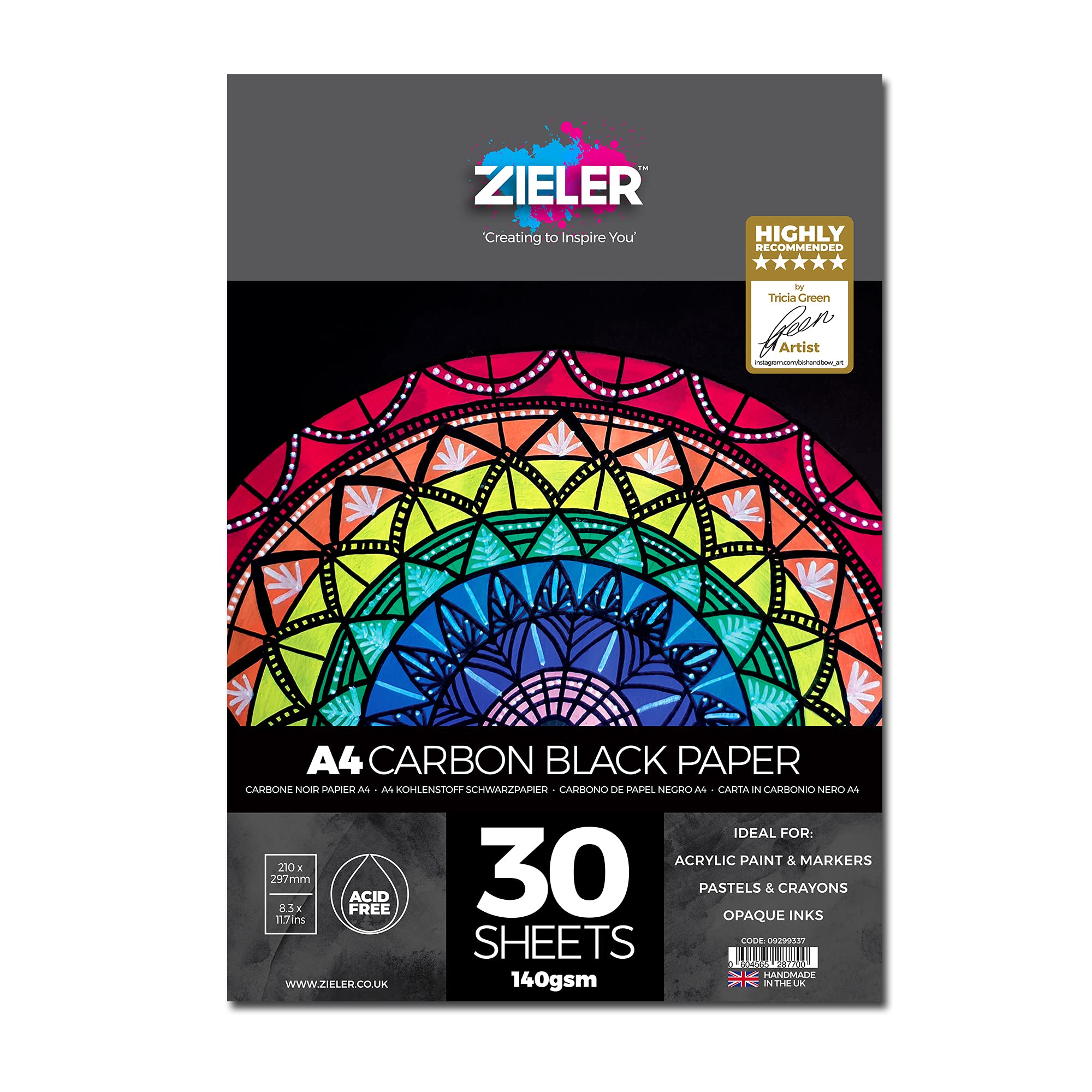 Black Paper Pad by Zieler® | Smooth, Black 140gsm Sheets (A4)