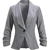 winkbay Women's Ruched Sleeve Button Blazer Elegant Shawl Collar Suit Jackets Business Casual Outfits