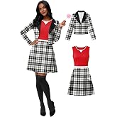 Women Halloween Plaid 2 Piece Costume Role Play Tank Dress and Blazer | Classic Plaid Printed, Long Sleeve Blazer, Sleeveless Dress, 2 Piece Set