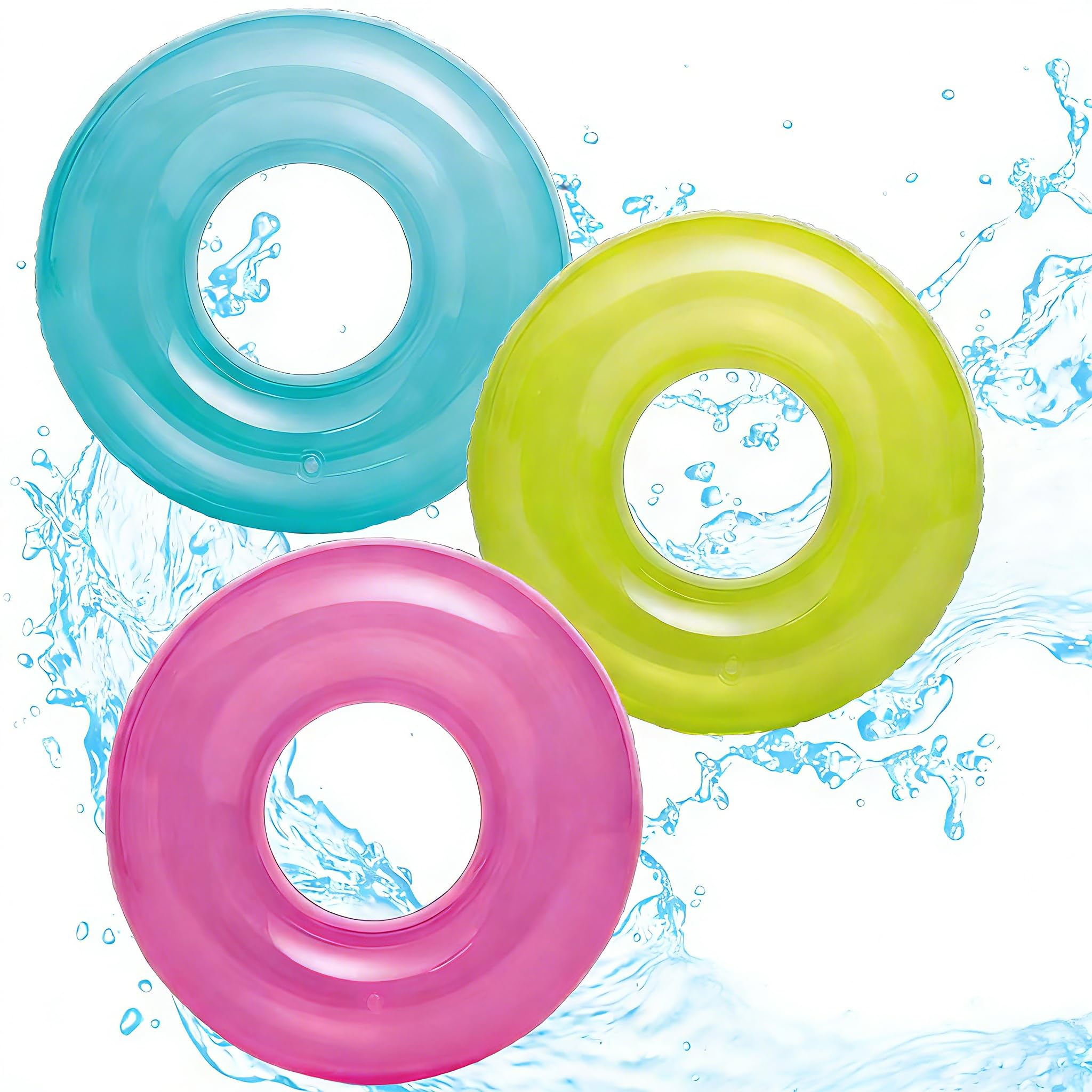 POPOYU 3Pcs Translucent Inflatable Pool Floats Ring,Giant Blow Up Swimming Ring,Swim Wheel Tube Pool Rubber Rings Pool Inflatables Swimming Pool Summer Beach Party Supplies