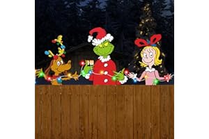 GYGOT 3PCS Grinchs Fence Peeker with LED Lights,Light Up Grinchs Christmas Decorations Outdoor,Whoville Yard Decorations Grinchs Decor for Tree Topper Fence Yard Garden Lawn