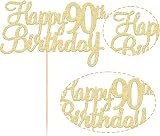 Gyufise 3Pcs Happy 90th Birthday Cake Topper Gold Glitter 90 Years Pick view 3