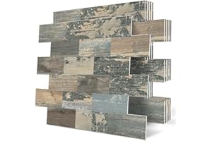 DEWOO 20-Sheet DEWOO Peel and Stick Self Adhesive Wall Tiles Kitchen Backsplash Distressed Wood Look,Vintage Old Fashion (13.5" x 11.4")