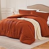Quataly Terracotta Full Comforter Set - 3 Pieces Seersucker Lightweight Bedding Comforter Sets (1 Soft Fluffy Comforter & 2 Pillowcases) - All Seasons Cozy Modern Bed Sets for Women Men