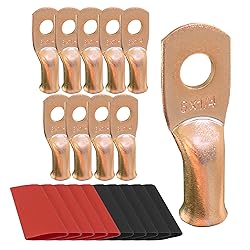 6pcs 6 AWG-1/4 Ring Battery Lugs, Copper
