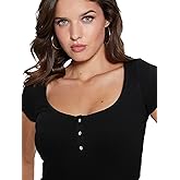 Guess Womens Short Sleeve Karlee Jewel Button Henley