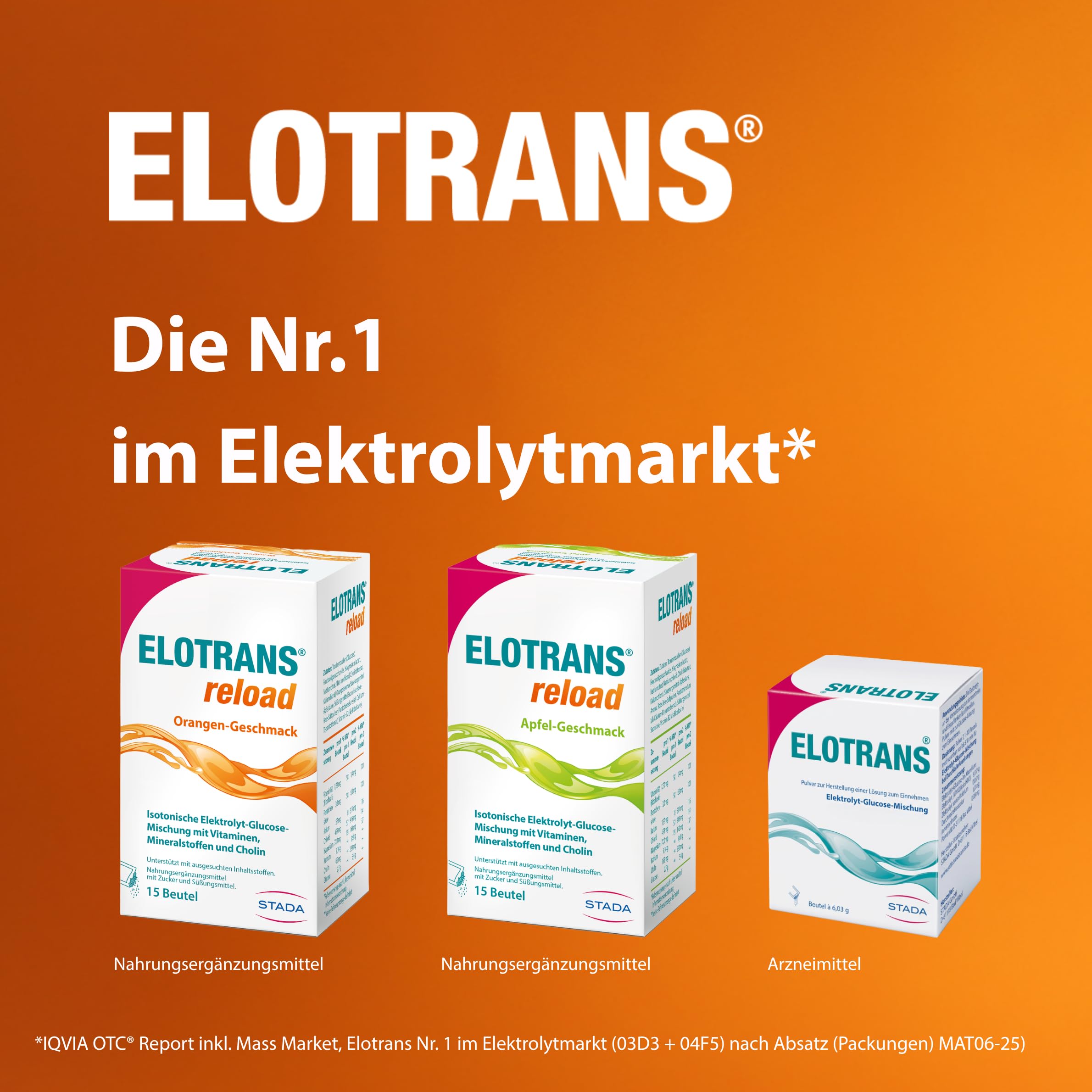 ELOTRANS reload - isotonische Elektrolyt-Glucose-Mischung - Nahrungsergänzungsmittel mit Magnesium, Kaliumchlorid, Cholin und B-Vitaminen - 1 x 25 Beutel - Apfel-Geschmack 9