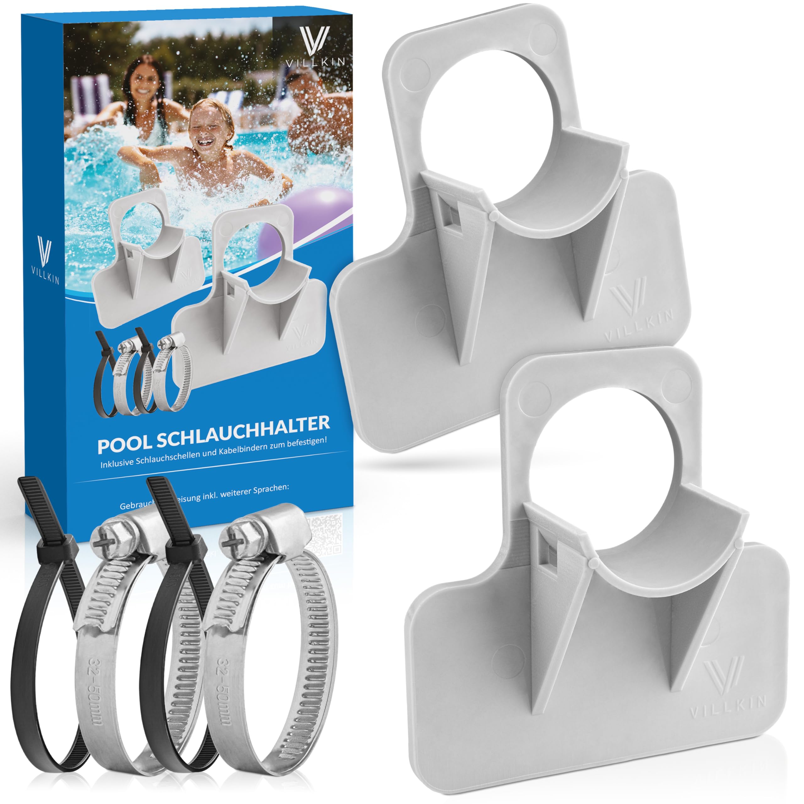 Villkin Storage Rack (2 Pieces) - 26-38 mm - Grey with Kink Protection for Pools