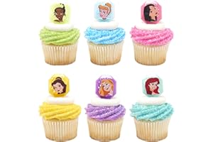 DecoPac Disney Princess Gemstone Rings, Cupcake Decorations Featuring Mulan, Cinderella, Tiana, Belle, Rapunzel and Ariel, Multicolored 3D Food Safe Cake Toppers – 24 Pack