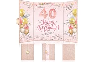 Tnvee 40TH Birthday Party Guest Book Birthday Decorations for Women, Large 19" x 12.2" Rose Gold Signature Signature Card Board Party Supplies Gifts for 40 Years Old Wife Friends