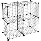 Amazon Basics 4-Cube Wire Grid Storage Shelves, 14" x 14" Stackable Cubes, Black