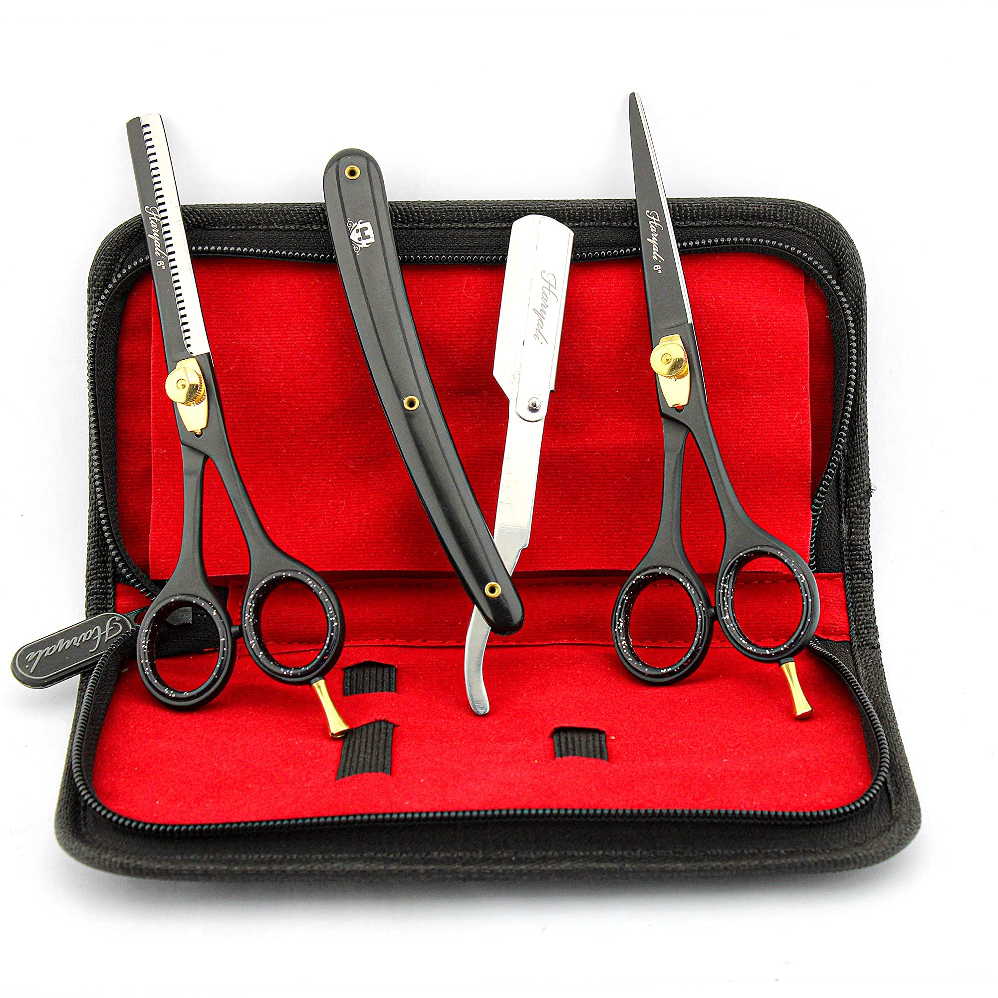 Haryali London Hairdressing Scissors Set - Hair Cutting Scissors - Hair Thinning Scissors - Professional Scissors for Hairdressing - Cut Throat Razor - Elegant Scissors for Hair Cutting