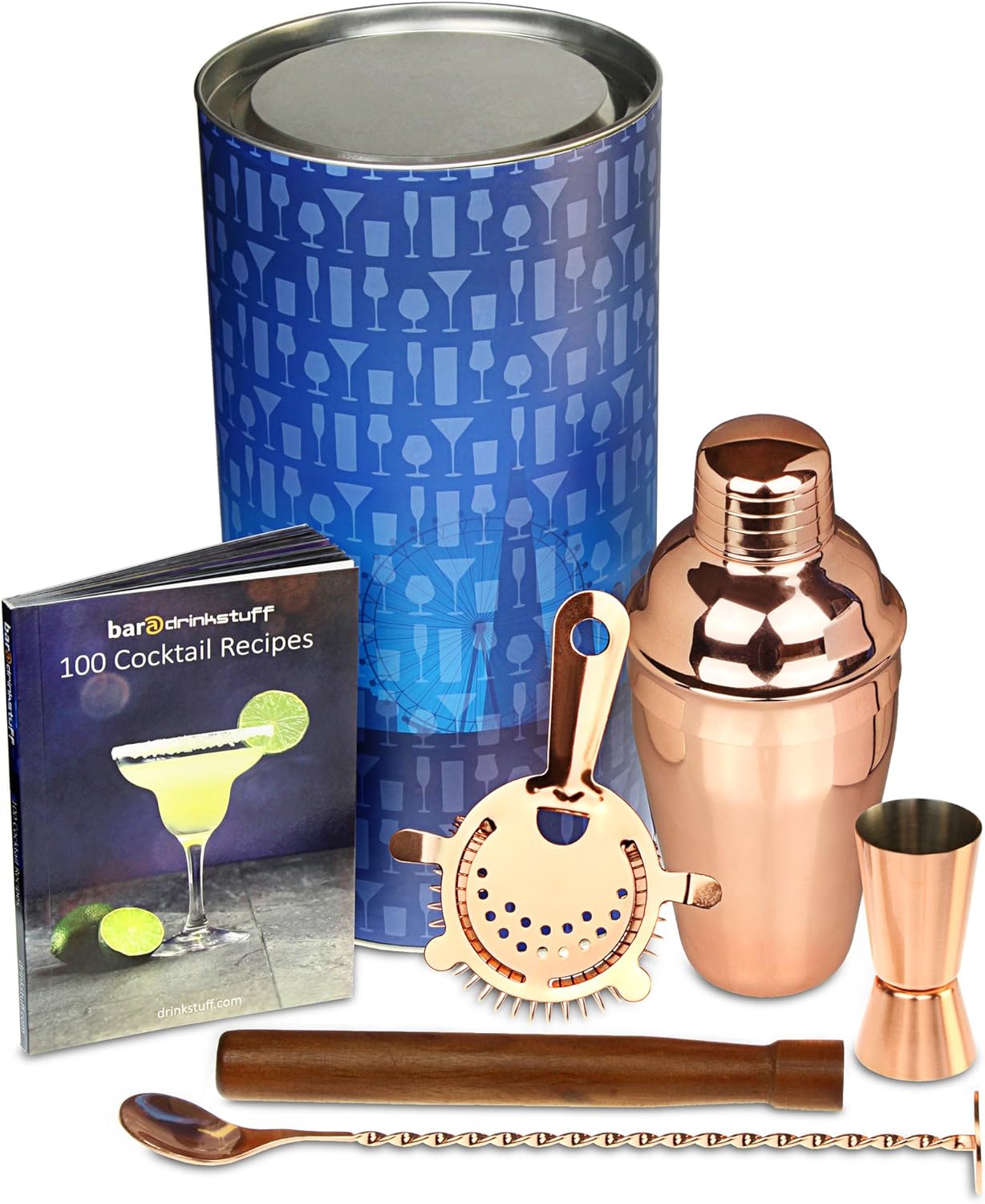 Copper Manhattan Cocktail Shaker Set with Copper Cobbler Shaker, Jigger