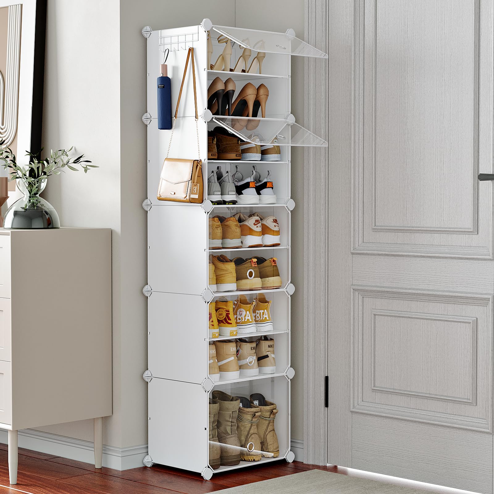 VIPZONE 10-Tier Narrow Shoe Rack,20 Pairs Tall Shoe Cabinet Storage