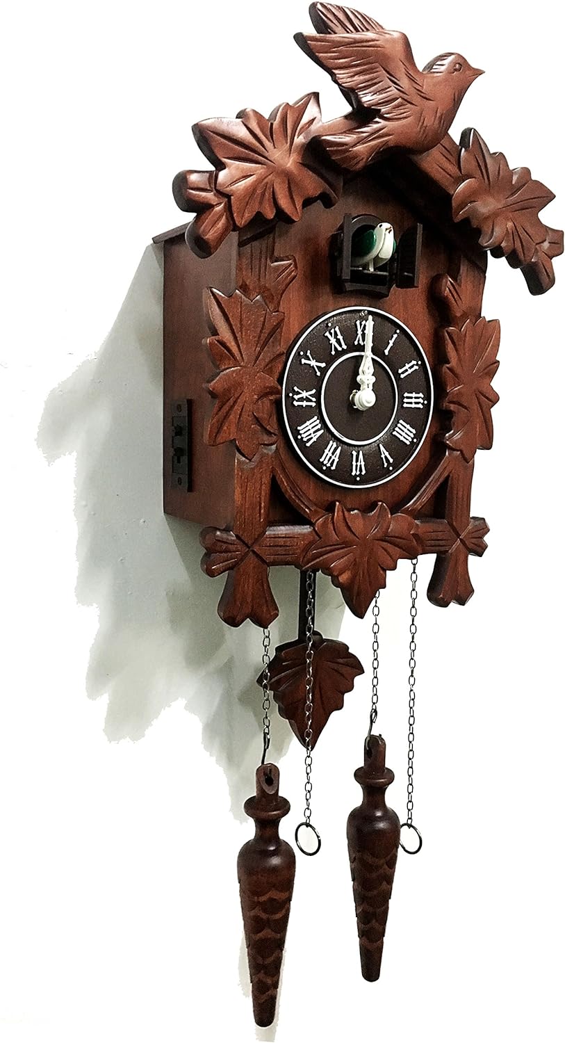 Rylai Vintage Wall Clock Handcrafted Wood Cuckoo ClockN.DIM. 13x9.5 in