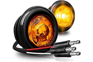 ONLINE LED STORE TRUE MODS 2pc 3/4" Inch Round Amber Trailer 12V LED Marker Light [3 Wire/DRL & Turn Signal] [DOT FMVSS 108] [SAE P2PC] [Semi-Spherical Output] [IP67 Waterproof] Small Markers for Trailer Truck