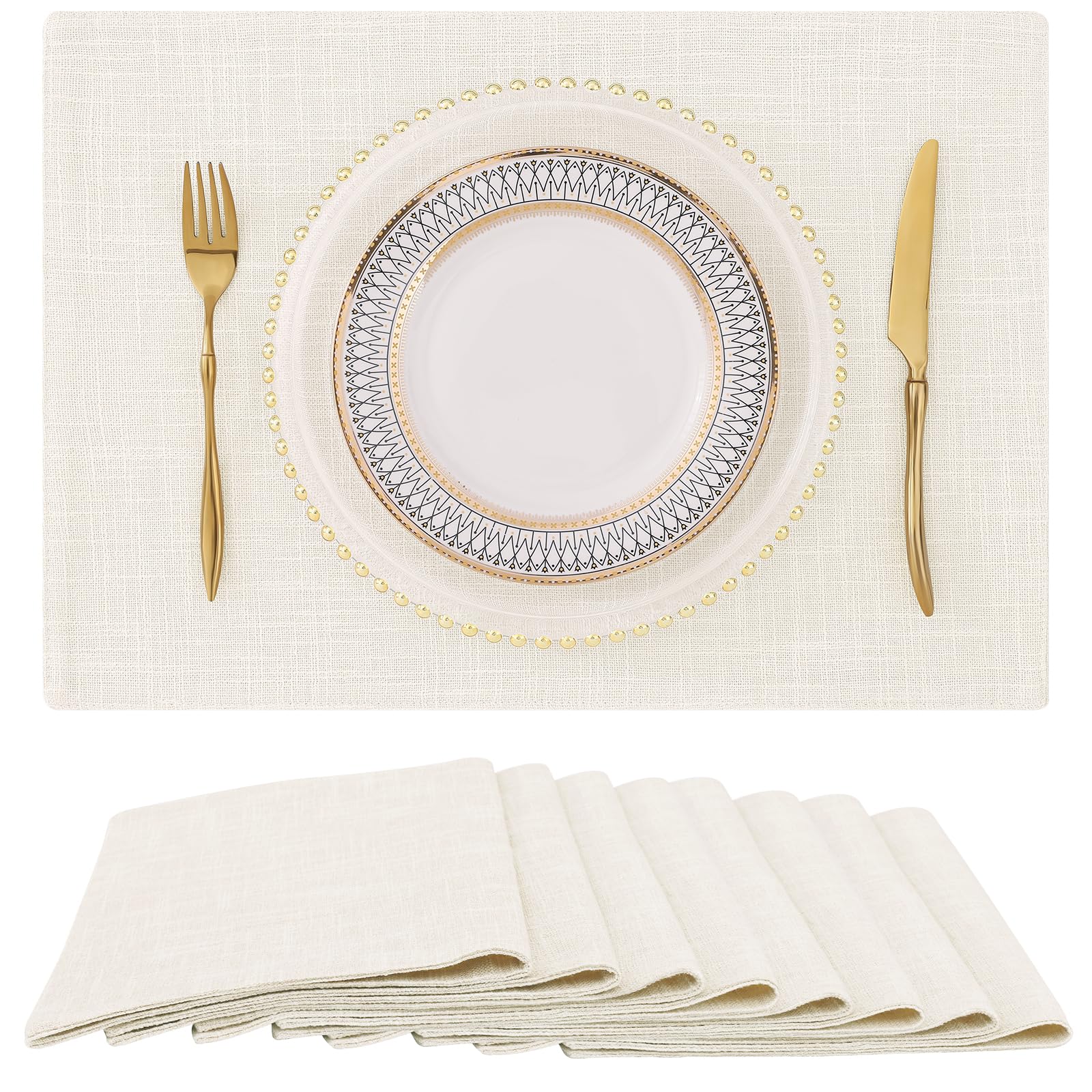 Photo 1 of homing Cream Cloth Placemats Set of 8 – Cotton Linen Blend Washable Farmhouse Dining Table Mats for Indoors & Outdoors, Easy to Clean, 13 x 19 Inch