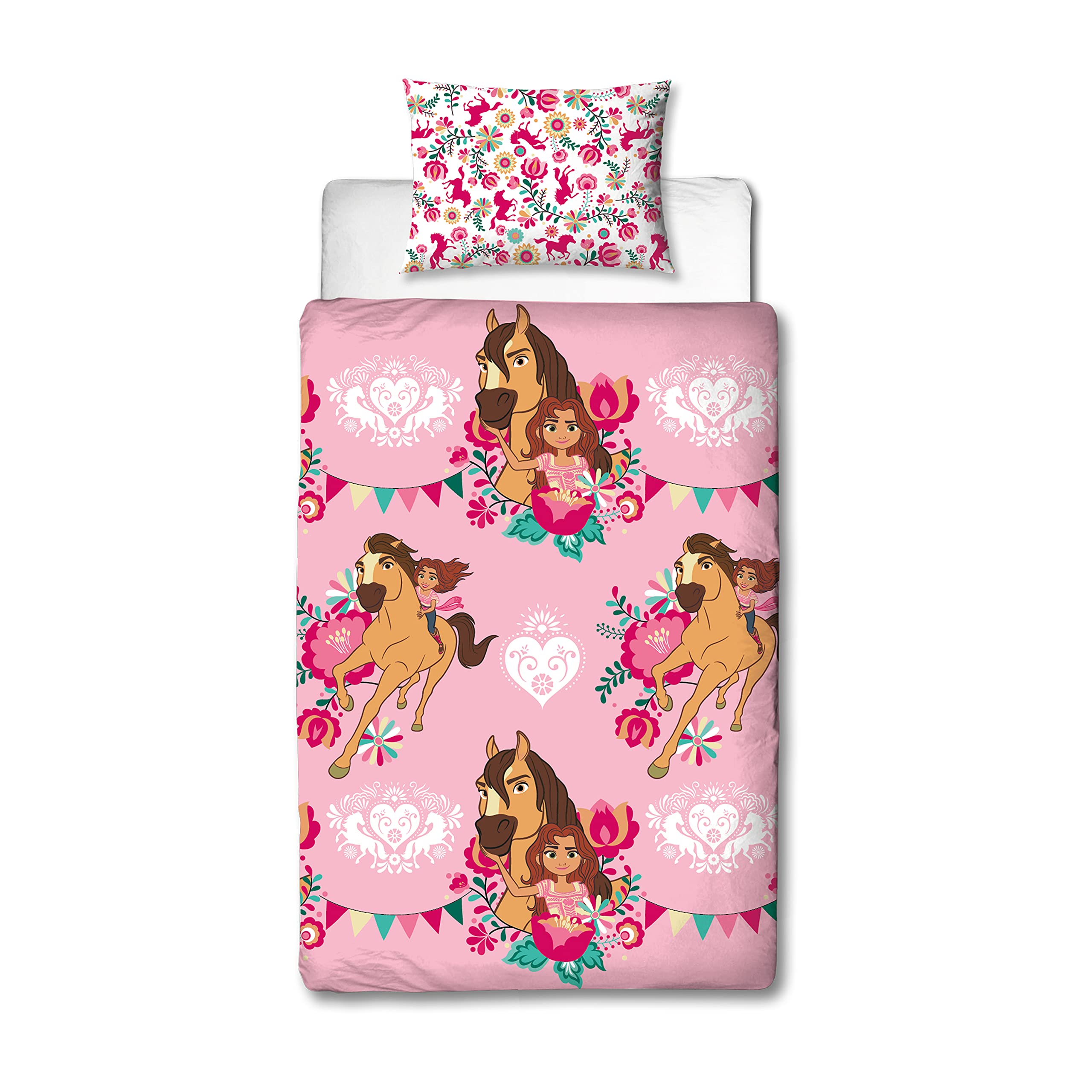 Spirit Single Duvet Cover Set Officially Licensed Fiesta Design | Pink Reversible 2 Sided Bedding Duvet Cover Official Merchandise Including Pillow Case