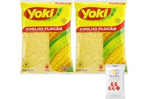 Kimilho Flocao Yoki Pre-cooked Flaked Corn Flour - 17.64 Oz 500g(PACK OF 2) | Farinha de Milho em Flocos Pré-Cozida Bundle With 2DAY BRAZIL Fruit Disc Candy
