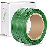 Heavy Duty Packaging Strapping Banding Roll - Green Polyester PET Industrial-Grade, 1000' x 5/8" x 0.035" Pallet Strap Coil - 1400 lbs Break Strength, Rust-Resistant with Self Dispensing Box Kit