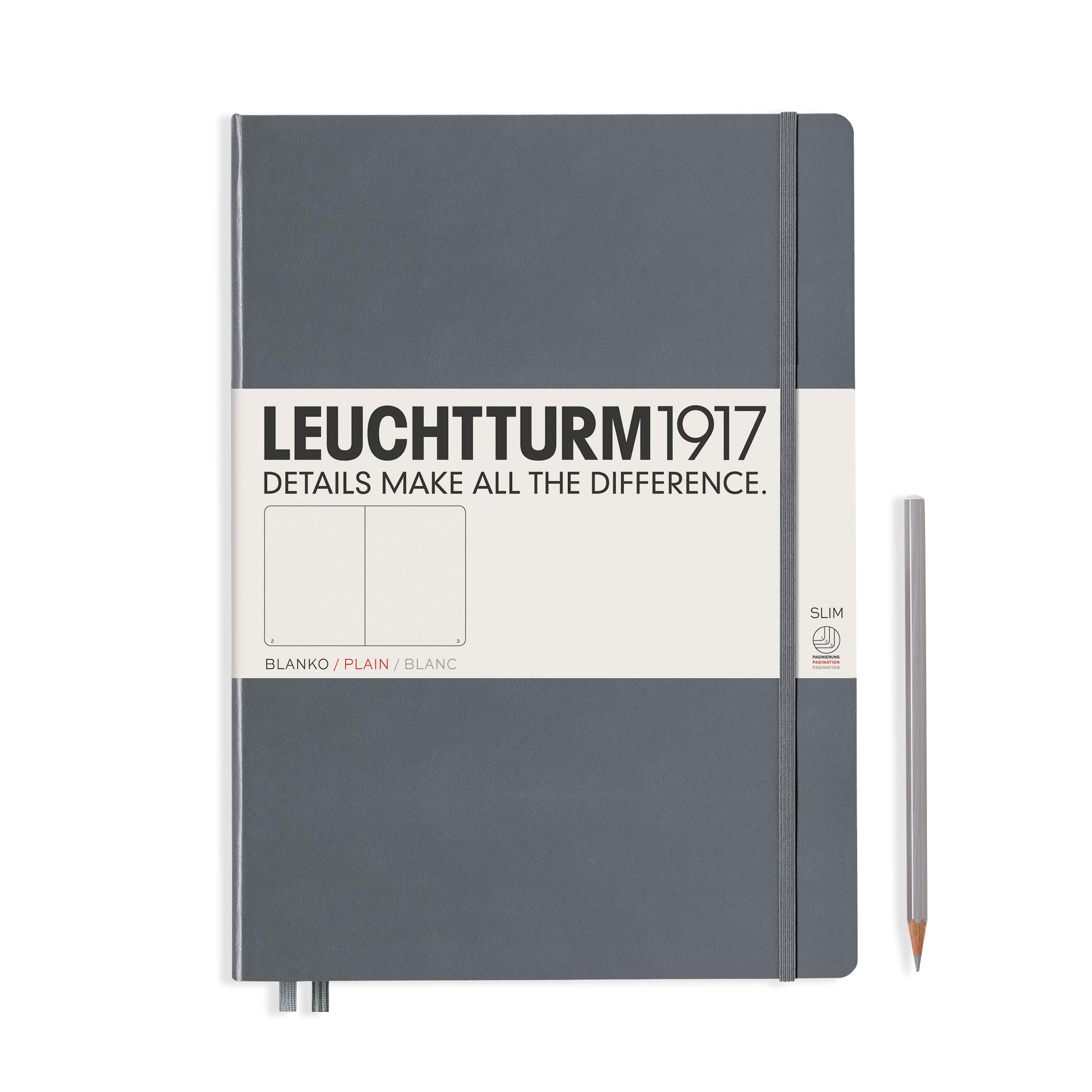 LEUCHTTURM1917 344816 Notebook Master Slim (A4+), 121 Numbered Pages, Plain, Anthracite