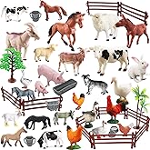 Yowlieu Realistic Farm Animal Figures Toys, 44 Pcs Plastic Farm Figurines Playset Includes Fences Mini Farm Animal Cake Topper Learning Toy Set for Kids & Toddlers