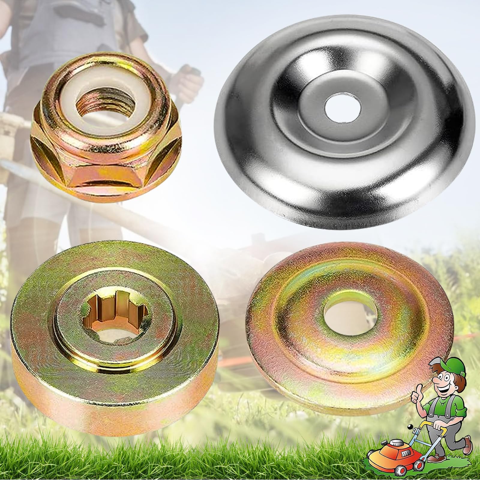 4 Piece Set Gearbox Metal Blade, Lawnmower Metal Gearbox, Metal Blade Nut Fixing Kit, for Lawn Mower, Irrigation Machine, Trimmer, Strimmer Brushcutter