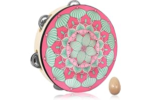 MuitoFeliz Tambourine for Kids Adults 8 inch Percussion Musical Instrument Hand Held Drum for Kids Adults Metal Jingles Percussion Gift Apply to Church KTV Party，Giving Maraca *1 Color：n5