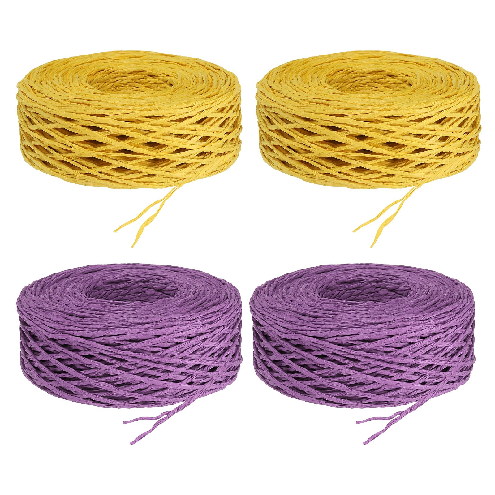 PATIKIL 1312 Feet Raffia Ribbon, 4 Rolls Raffia Yarn Paper Rope Twine String for Crochet Bags Craft Festival Gifts Bouquets Wrapping, Purple, Yellow