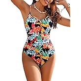 AI'MAGE Women's One Piece Swimsuits Tummy Control Bathing Suits Cutout High Cut Ruched Adjustable Strap Swimwear with O Ring