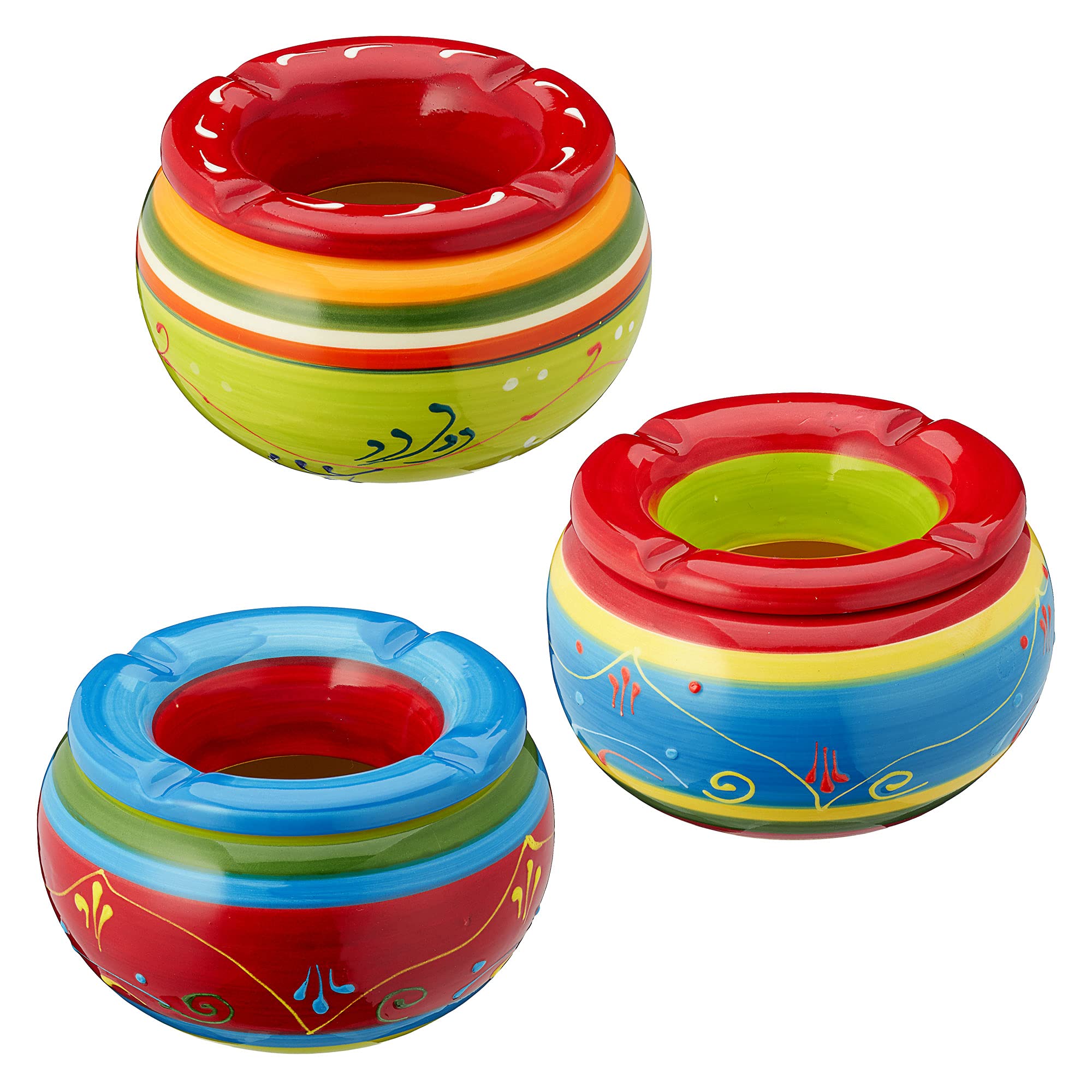Provence Storm Ashtray, Set of 3, Diameter 13.5 cm, Ceramic, Colourful, Removable Attachment, Wind Ashtray (3 x Provence Storm Ashtrays, Diameter 13.5 cm)
