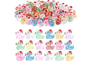 DULEFUN Christmas Mini Glitter Ducks 60pcs Colorful Tiny Small Little Resin Ducks to Hide Plastic Miniatures Duck Figures for Xmas Goodie Bag Fillers Party Favors Decorations