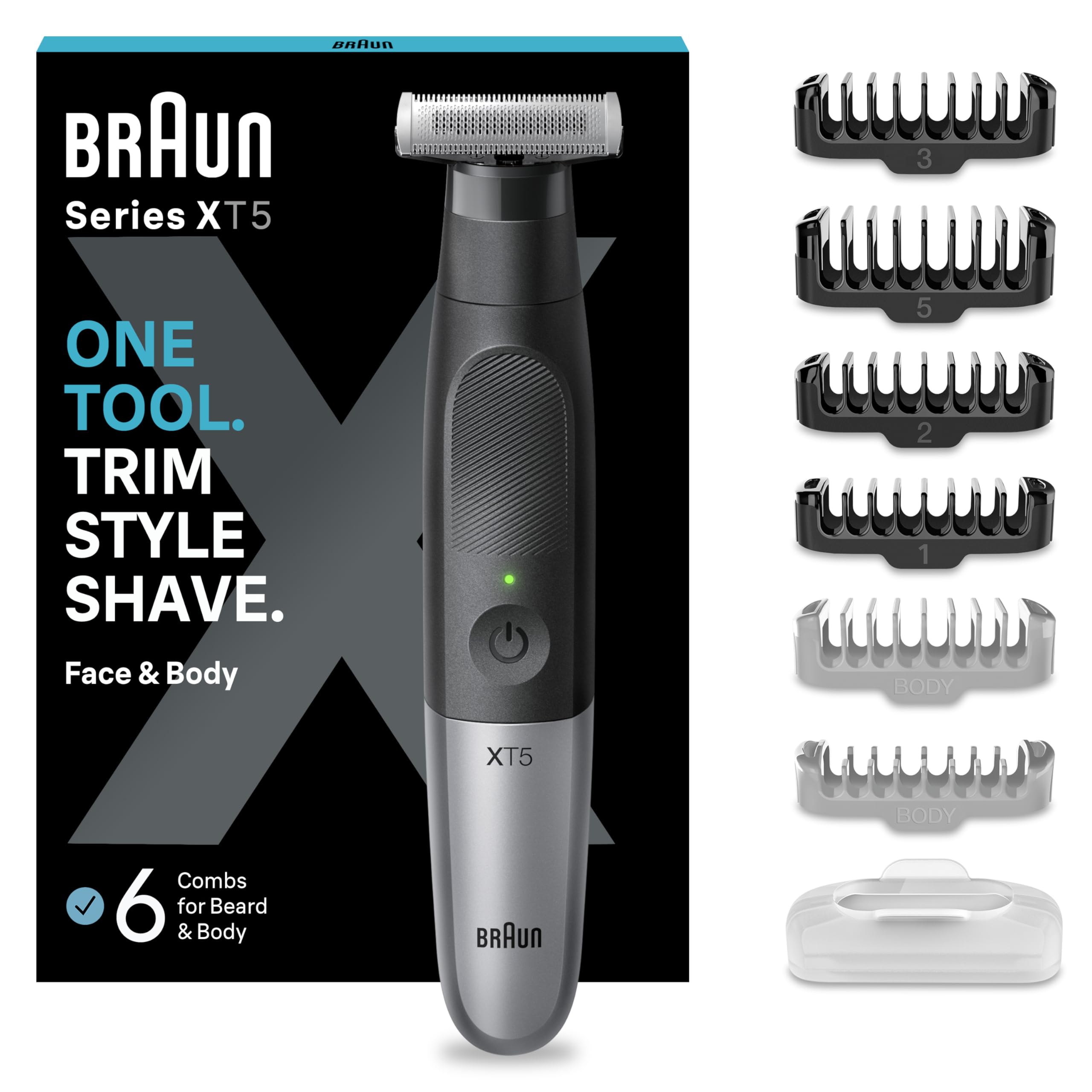 Braun OneBlade Hybrid Electric Beard Trimmer & Electric Shaver for Men, Body Groomer for Manscaping with Travel Pouch, Gifts for Men, Model XT5200, Black