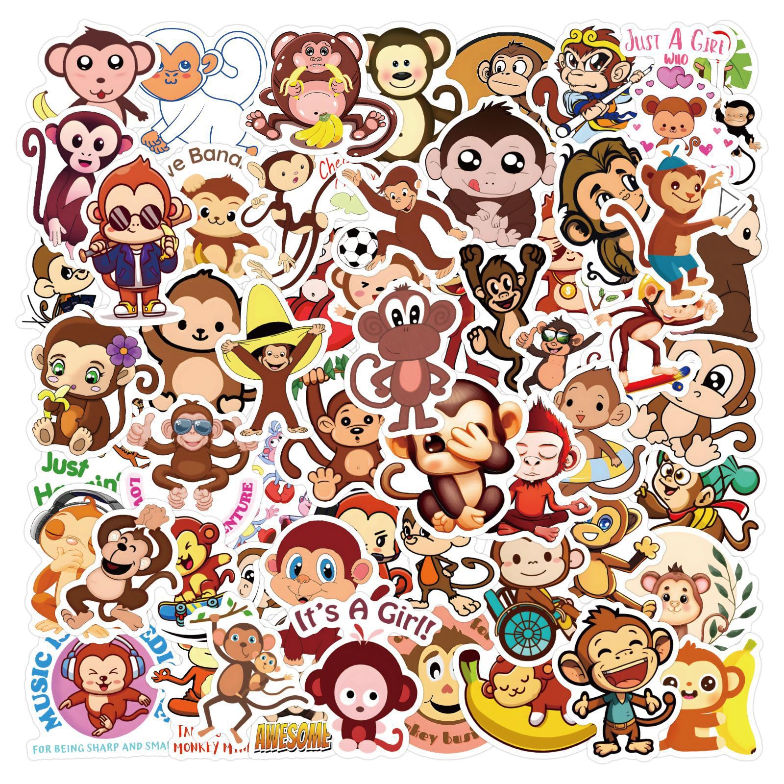 LTZSTONE Cartoon Monkey Stickers 60pcs Decals for