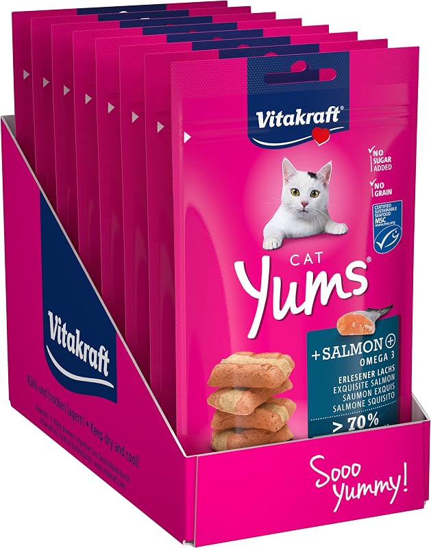 Vitakraft - cat yums, petisco suculento para gatos com salmão e ômega 3 - embalagem de 9 x 40 g