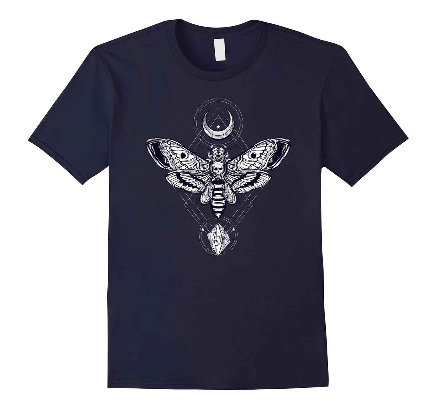 Crystal Moon and Death Moth Tshirt - Mystic Pagan Skeleton-ANZ