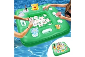 MJZ Floating Table for Pool Game, 40 x 40 in Floating Card Table for Pool with Food Drink Holders and Waterproof Playing Cards, Inflatable Floating Pool Table for Adults and Family Party (Green)