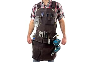 BB BY BARONE Waxed Canvas Woodworking Aprons with pockets - Work Shop Heavy Duty Cross Back Apron for men