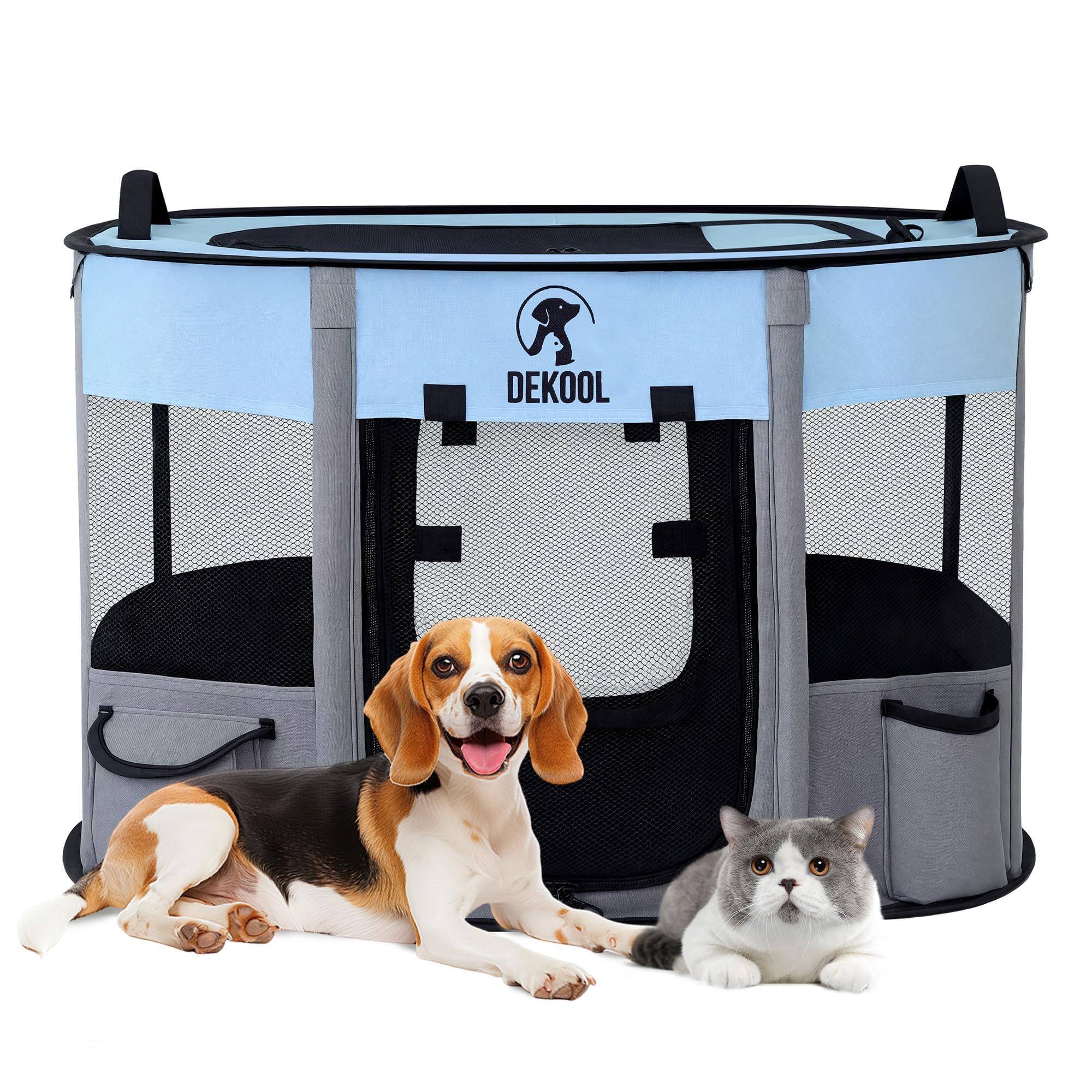 Photo 1 of Foldable Pet Dog Playpen, Portable Dog Crate for Puppies, Cat, Rabbit, Puppy Play Pen for Indoors, Kennel Tent Crate for Indoor Outdoor Travel Camping Use with Carrying Case (Blue, S)