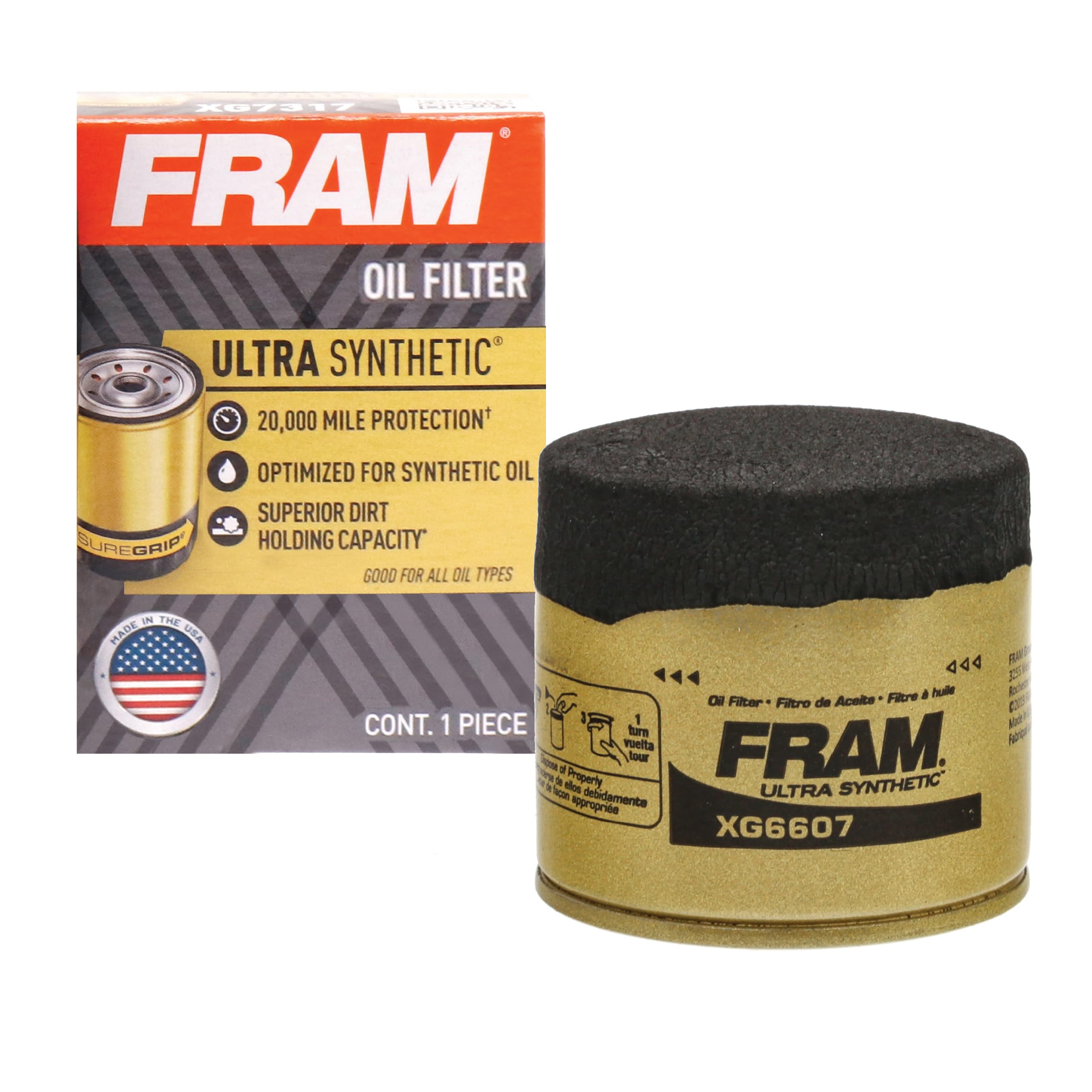 Photo 1 of FRAM Ultra Synthetic Automotive Replacement Oil Filter, Designed for Synthetic Oil Changes Lasting up to 20k Miles, XG6607 with SureGrip (Pack of 1)