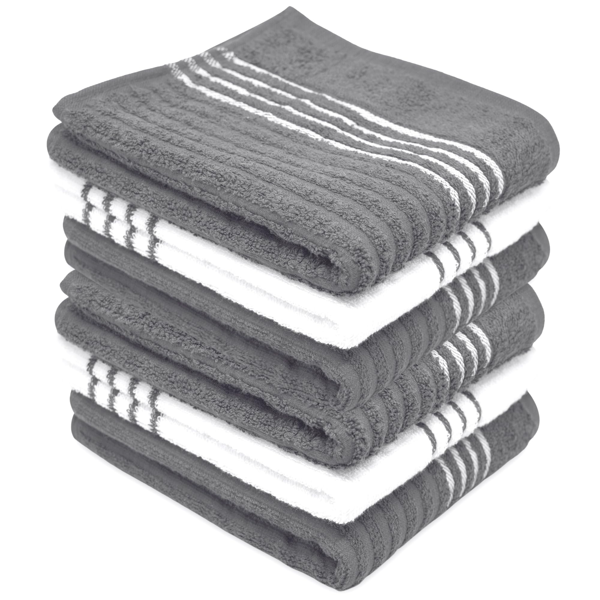 Towelogy Premium Tea Towels for Kitchen 100% Cotton - 6 Pack 40x70 cm Absorbent & Durable Large Dish Towels Multipurpose Use (Grey White, 6)