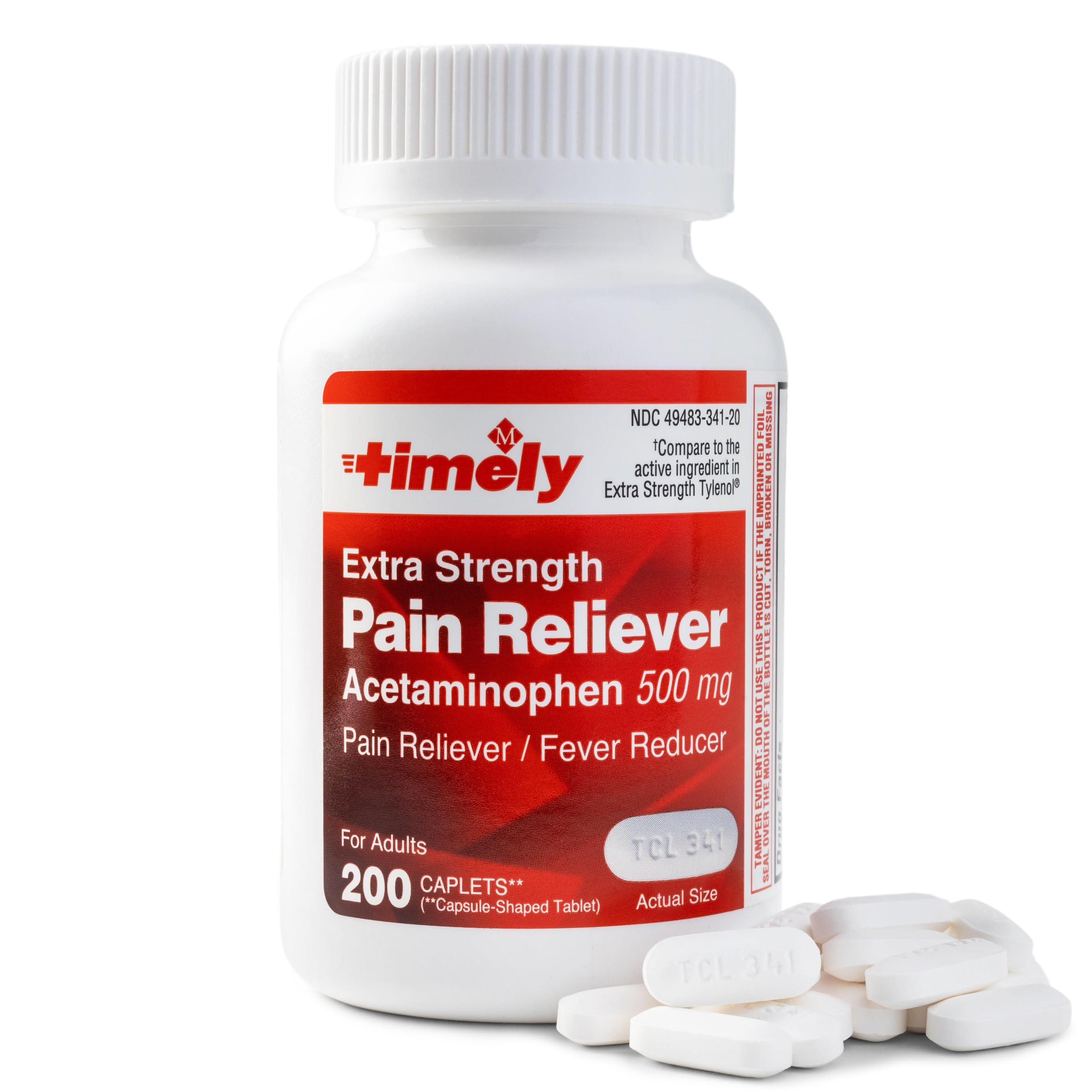 TIME-CAP LABS, INC. Timely Acetaminophen 500 MG Tablets 200 Count - Extra Strength Pain Relief - Menstrual Cramps, Fever Reducer, Minor Pain of Arthritis