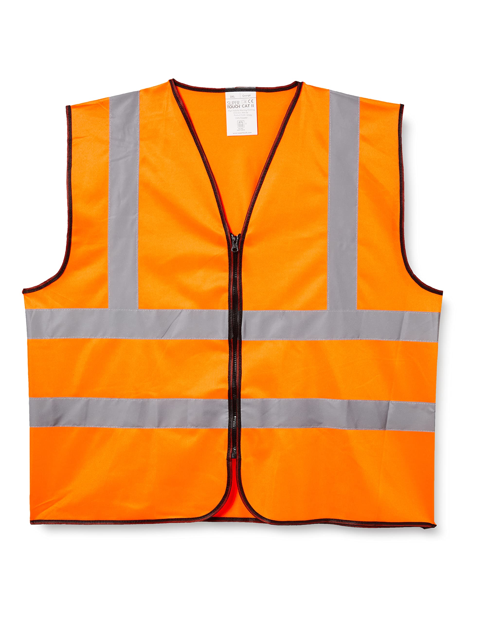 Supertouch 32386 Zipped Hi Vis Vest, 3X-Large, Orange