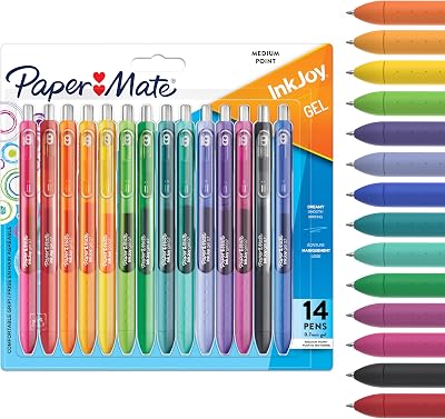 InkJoy - Canetas gel | Cores vibrantes variadas de tinta | Para escrita, colorir e escrever no diário | Ponta média (0,7 mm) | 14 unidades