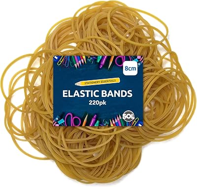 SOL 220pk Elastic Bands 8cm Thick Brown For Office Bundling Papers Organizing