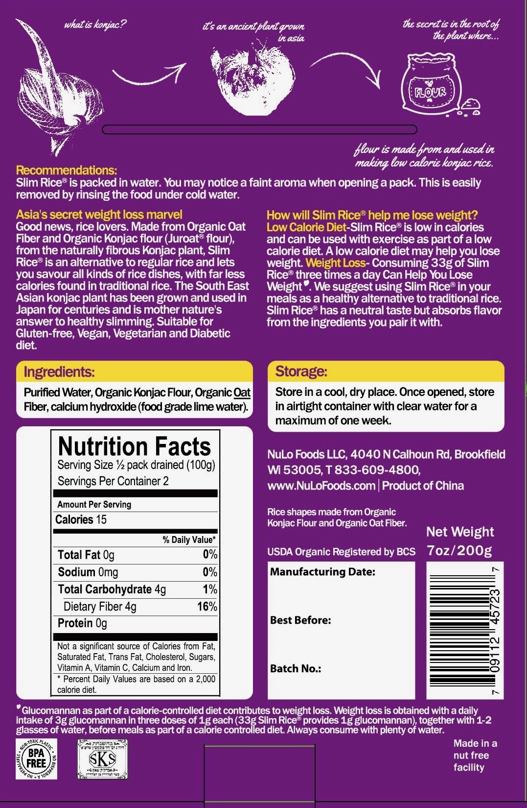 Slim Rice Certified Organic, Vegan, GlutenFree, NonGMO, Konjac